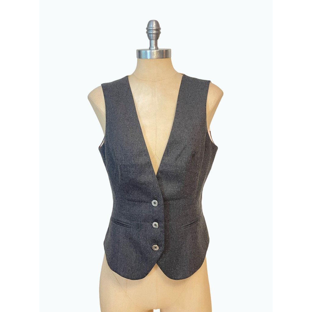 Ted Baker Women's Vest Fitted Gray Wool Blend Sz 3 Us Small